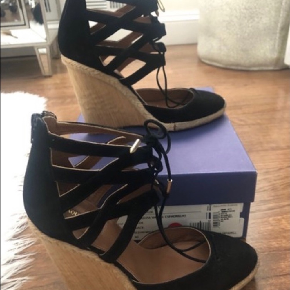 Aquazzura Belgravia Wedge Sandals 40 (US 10) | Black Lace-Up Espadrille Heels - Picture 5 of 7